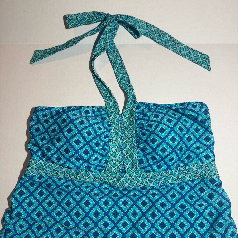 Motherhood Maternity Geometric One Piece Swimsuit Beach Bump Halter Size M Teal - Picture 4 of 6